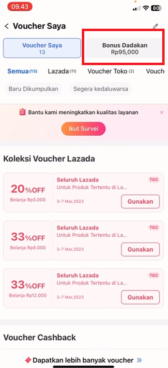 Proses penggunaan Bonus Dadakan Lazada saat checkout