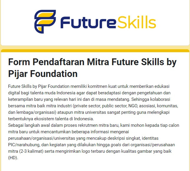 Submit Pendaftaran Mitra Di Future Skills