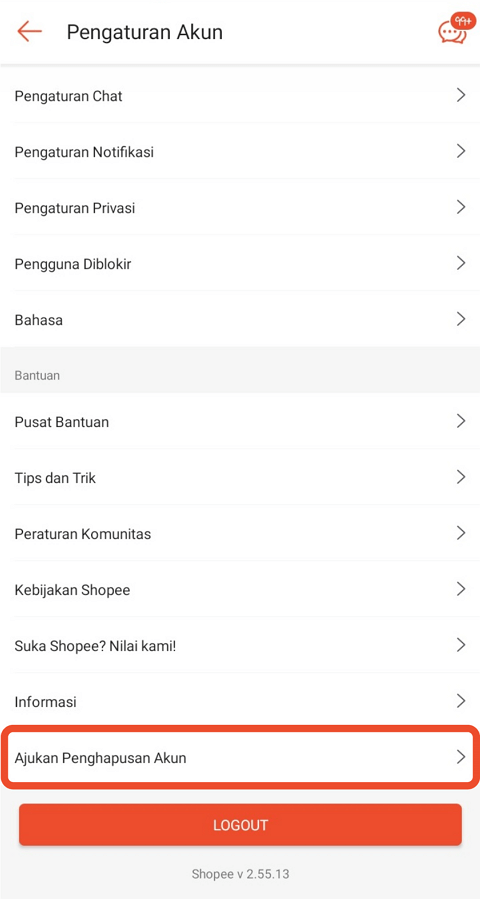 Ajukan penghapusan akun shopee