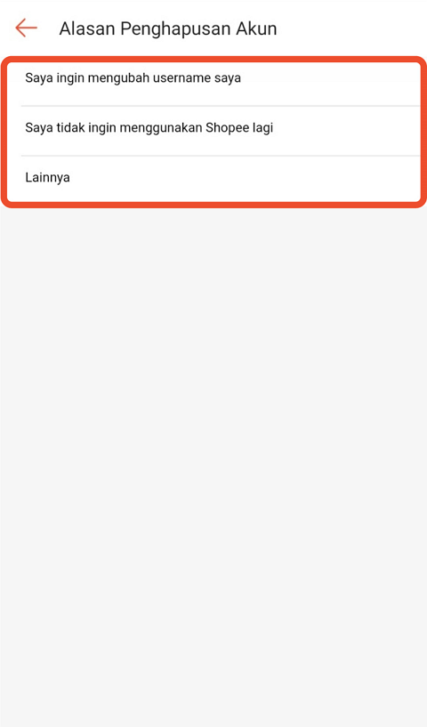 Alasan penghapusan akun shopee