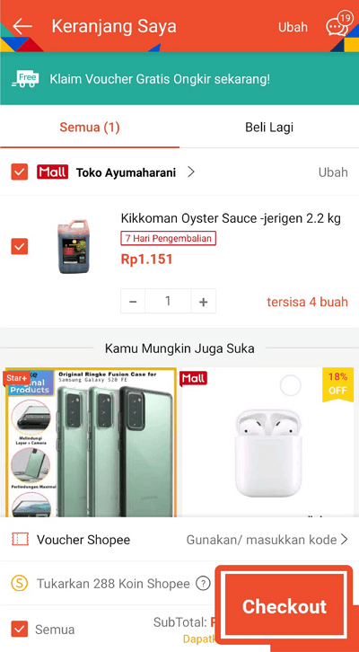 Memakai voucher belanja di shopee