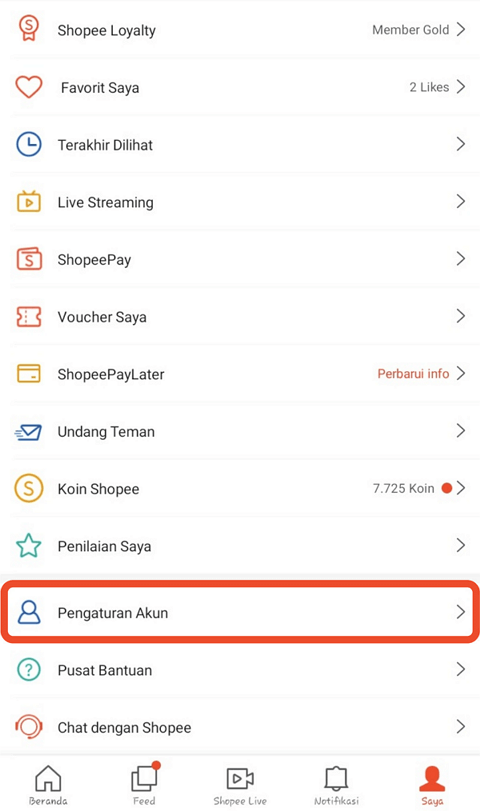 Pengaturan akun shopee