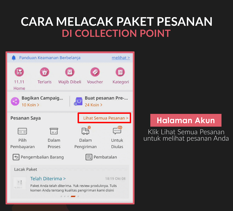 Cara lacak pesanan lazada - halaman akun