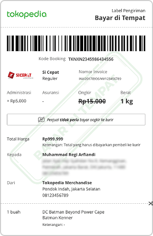 Contoh label pengiriman cod tokopedia