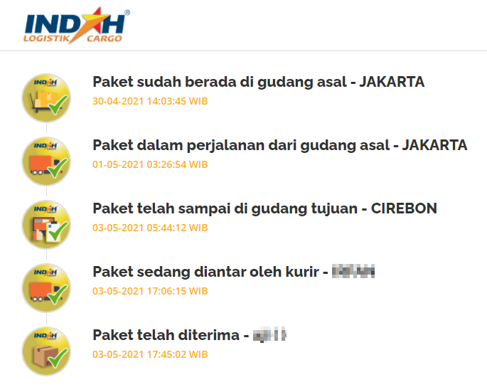 Contoh resi pengiriman indah cargo logistik