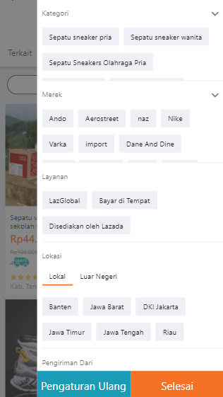 Filter barang belanja di aplikasi lazada