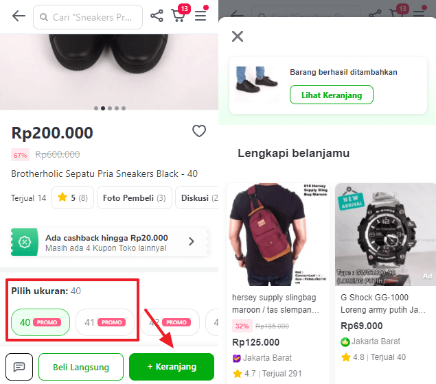 Masukkan produk ke keranjang belanja tokopedia