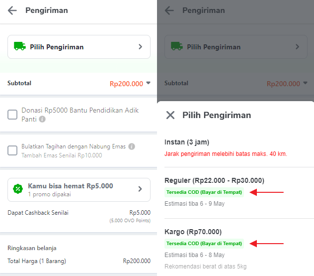 Pilih jasa pengiriman cod di tokopedia