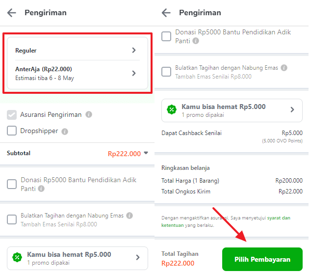 Pilih jasa pengiriman tokopedia