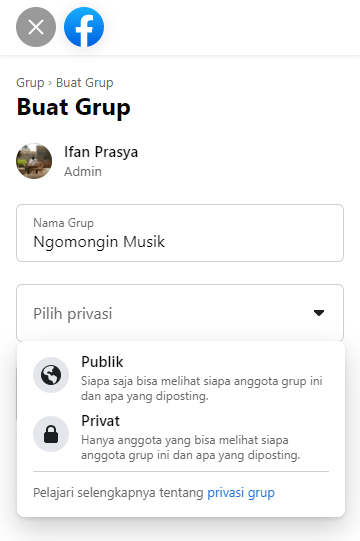 Pilih privasi grup