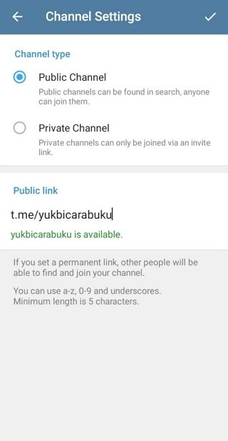 Atur privasi dan link channel telegram