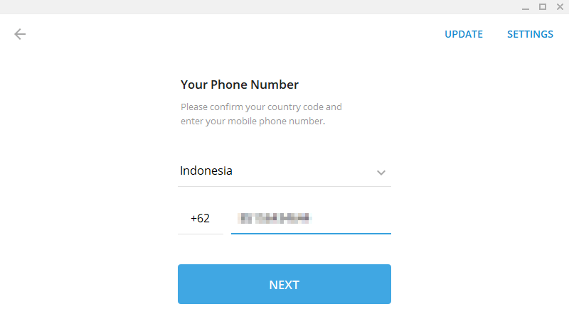 Masukkan nomor hp telegram desktop