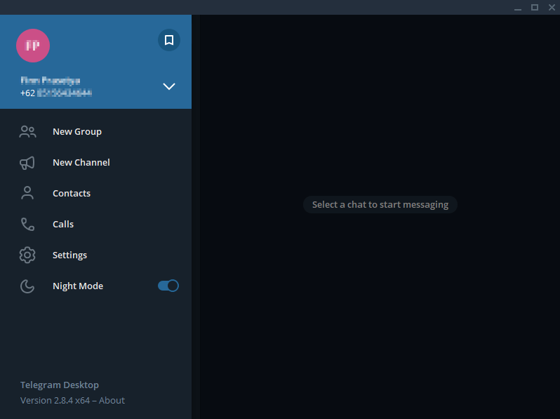 Tampilan telegram desktop dark mode