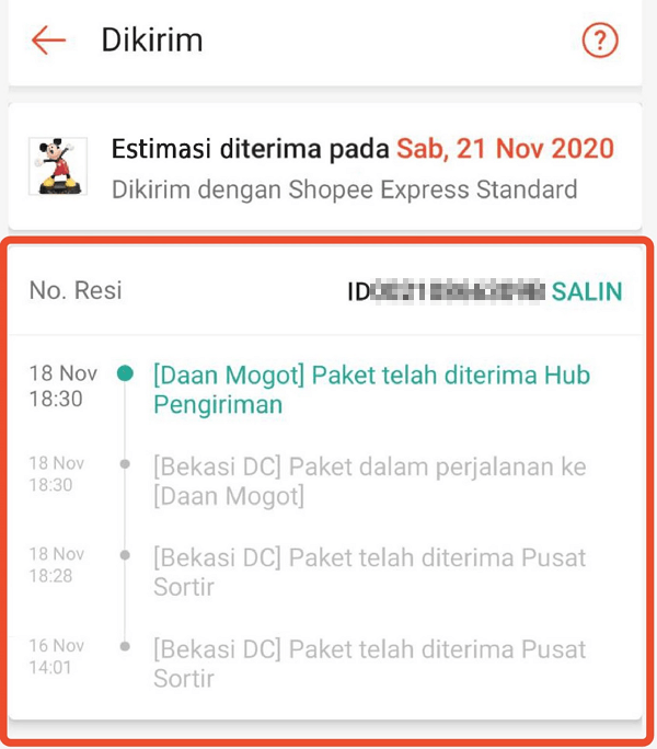 Cek resi id express aplikasi shopee