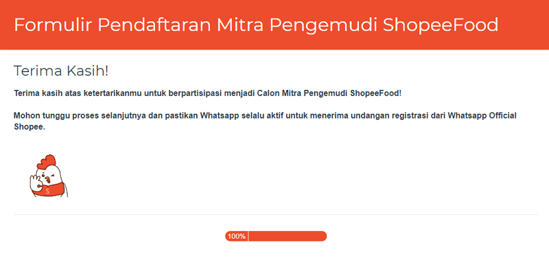 Submit pendaftaran driver shopee food