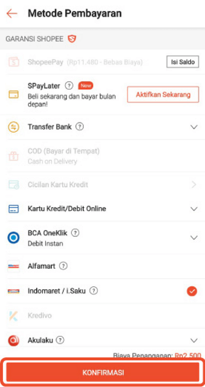 Metode pembayaran indomaret shopee