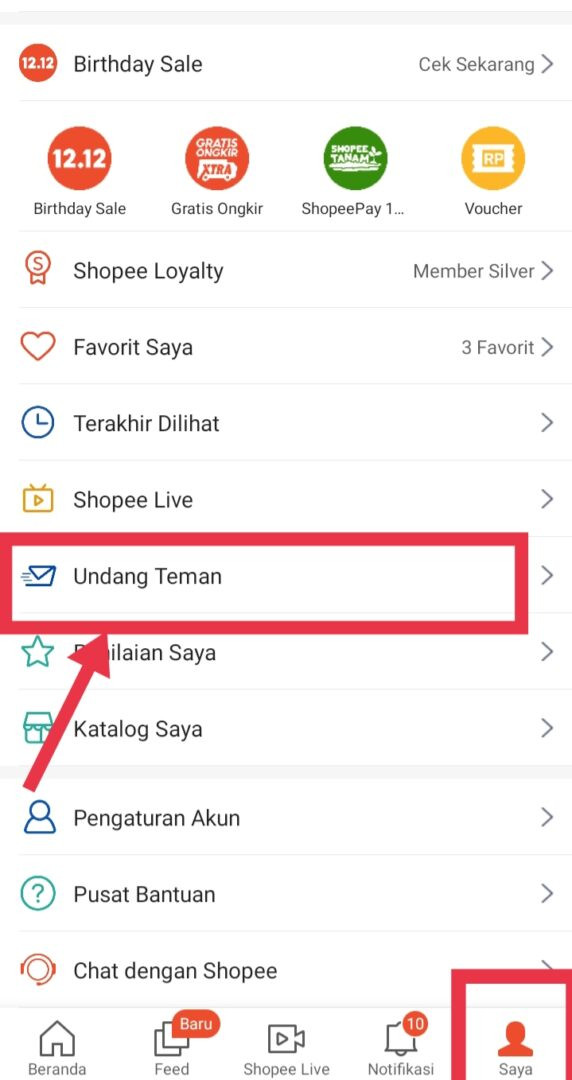 Undang teman shopee