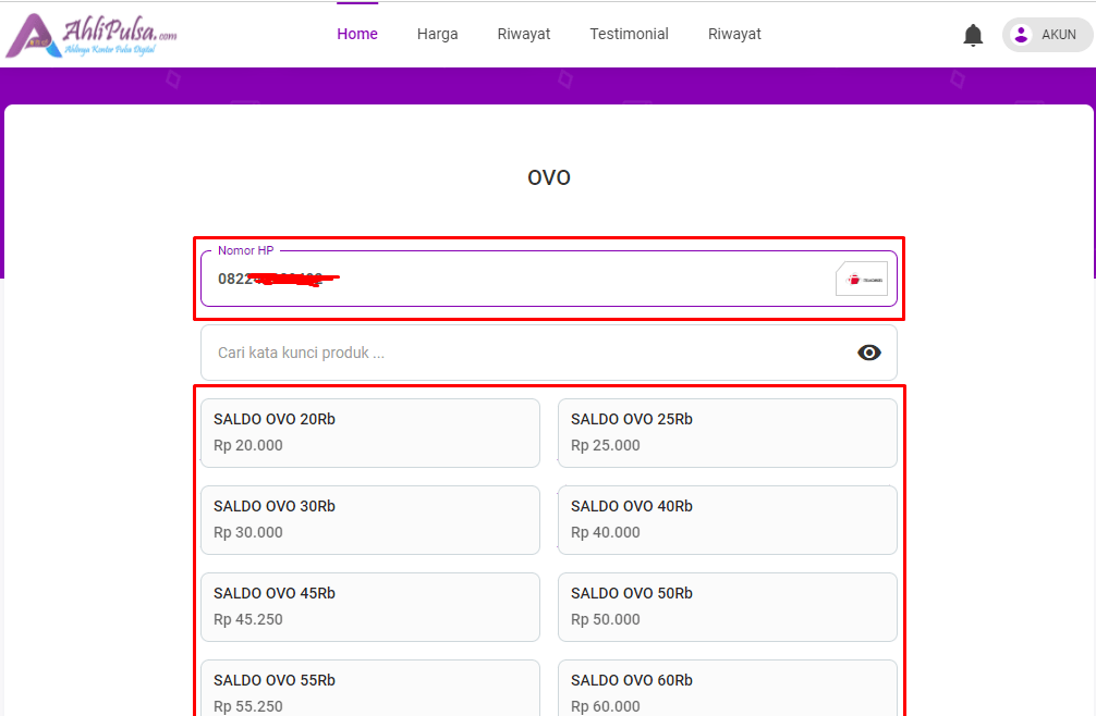 Isi nomor ovo di ahlipulsa