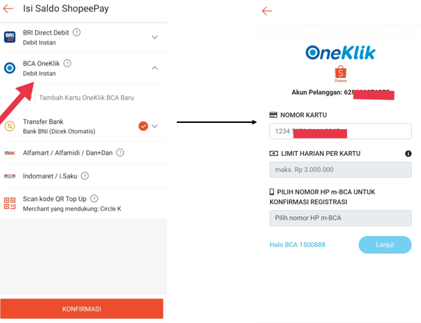 Top up saldo shopeepay lewat klik bca