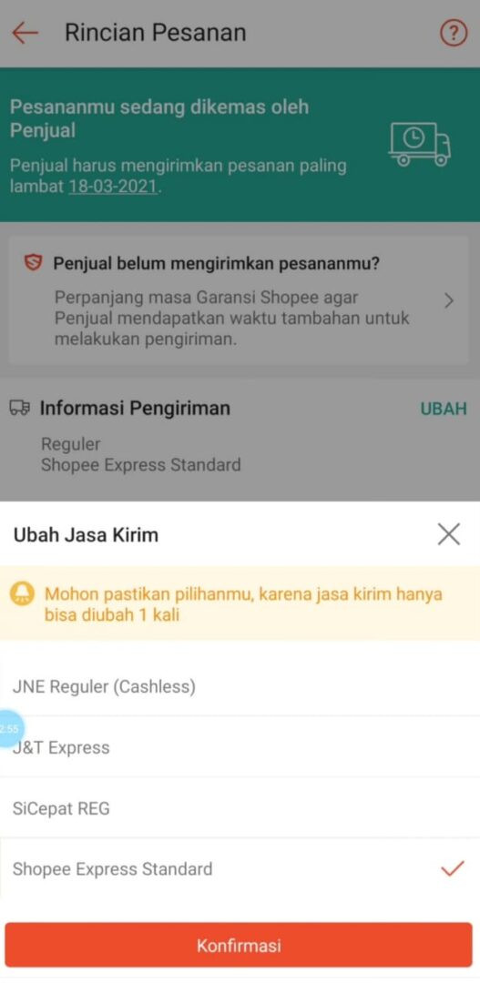 Ubah jasa kirim shopee