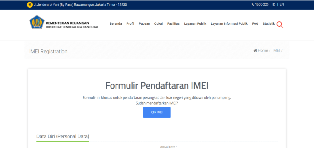 Cara daftar imei lewat website