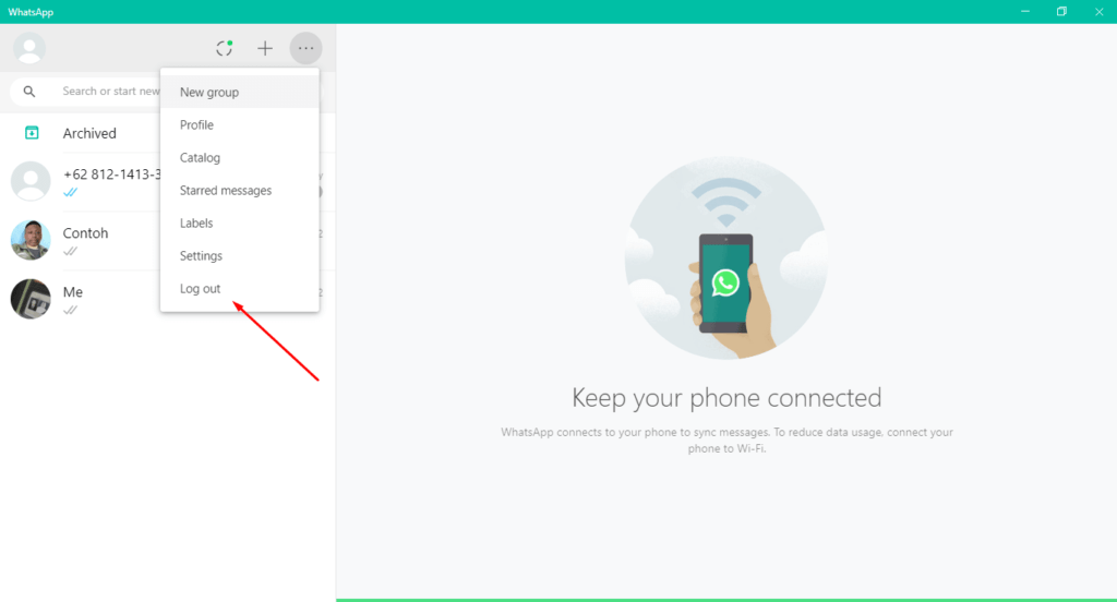 Cara logout whatsapp web - pilih logout