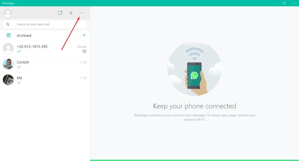 Cara logout whatsapp web - pilih titik tiga