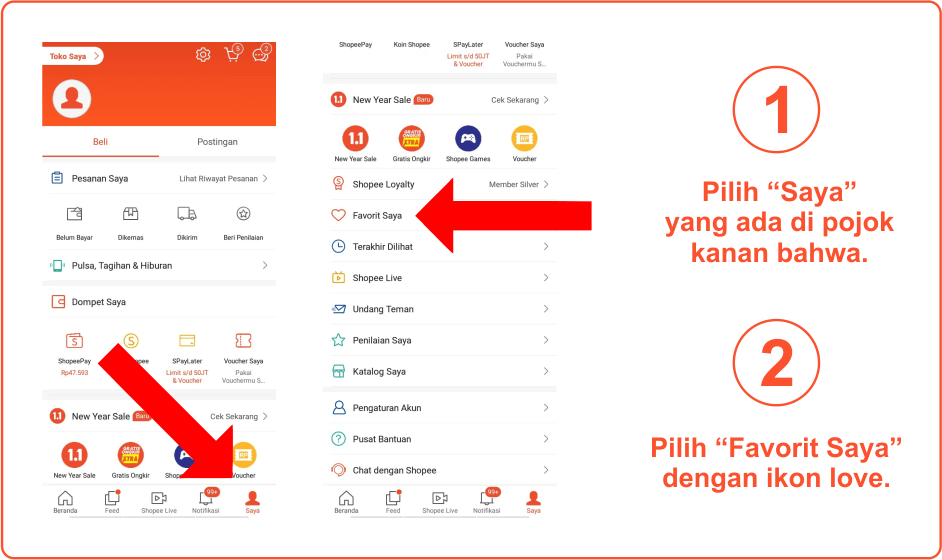 Cara melihat barang favorit di shopee lewat hp