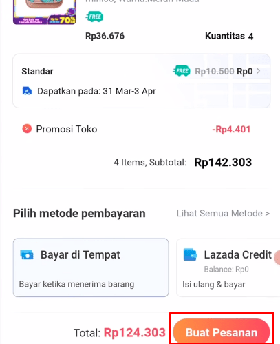 Buat pesanan lazada