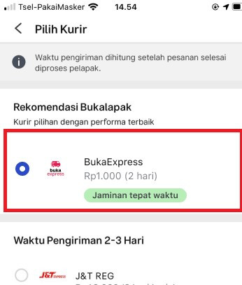 Pilih kurir bukaexpress