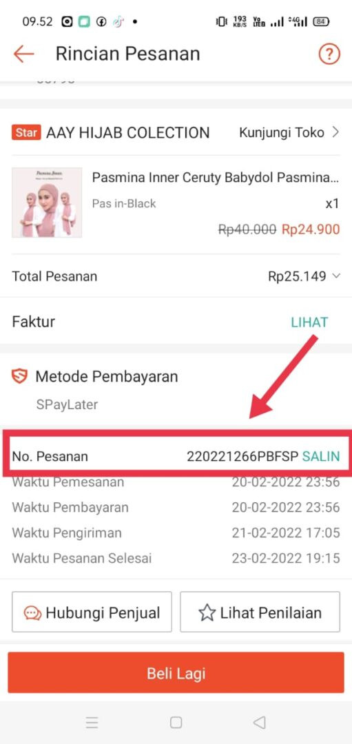 Nomor pesanan shopee