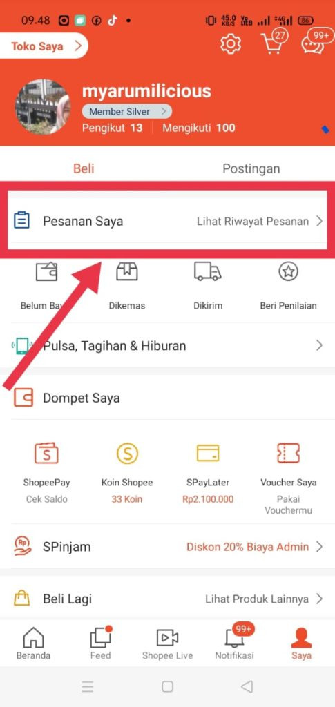 Halaman pesanan saya