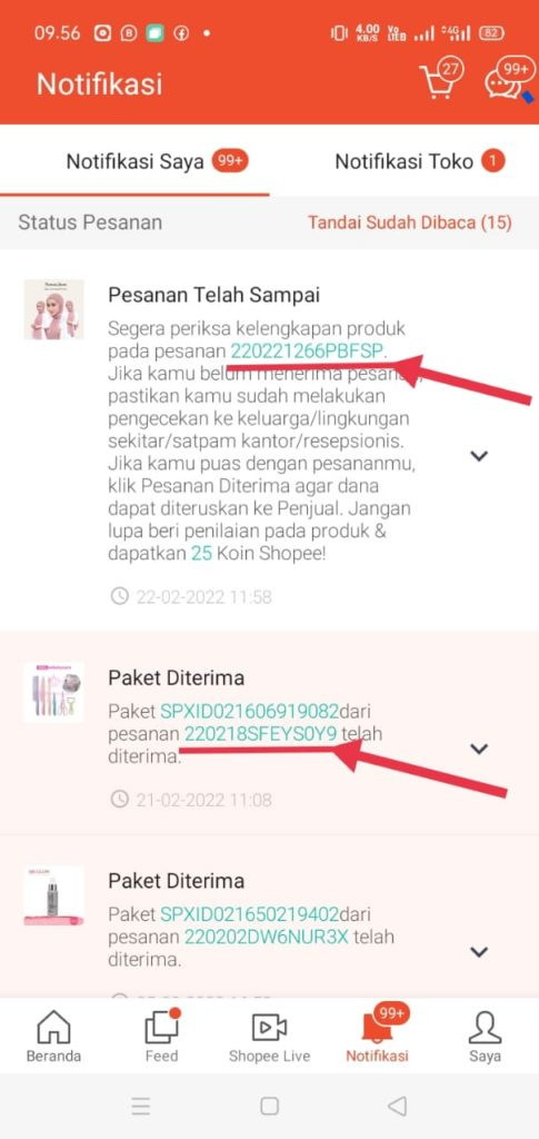 Nomor pesanan shopee