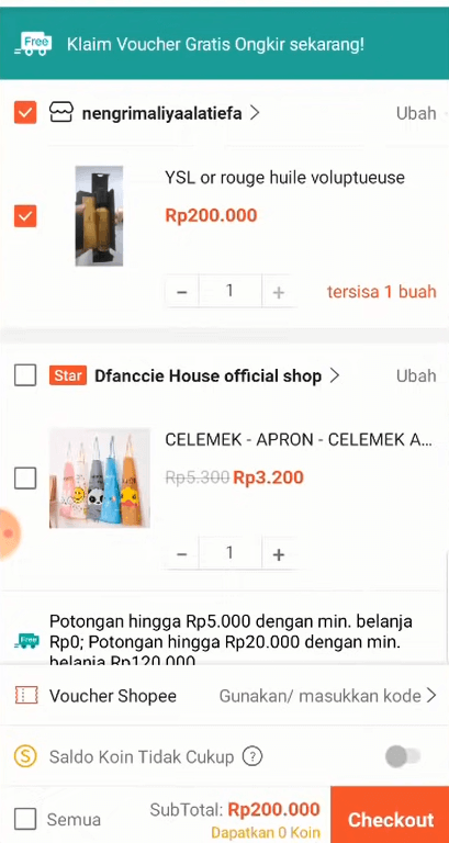 7 - checkout barang supplier dropship shopee