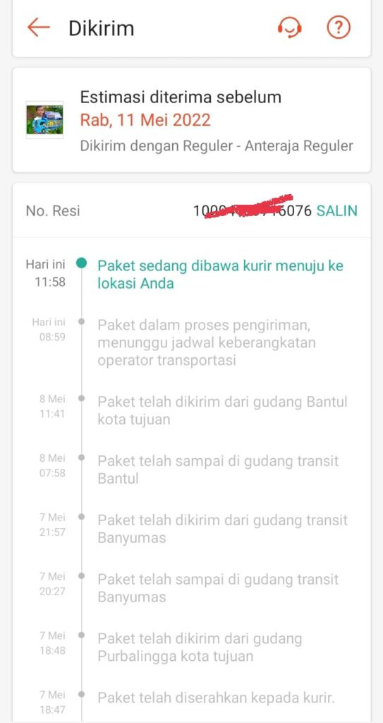 Cek resi anteraja via shopee