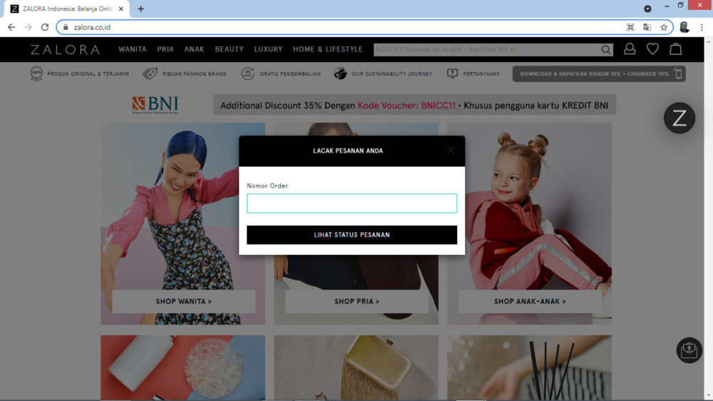 Cek resi di website zalora