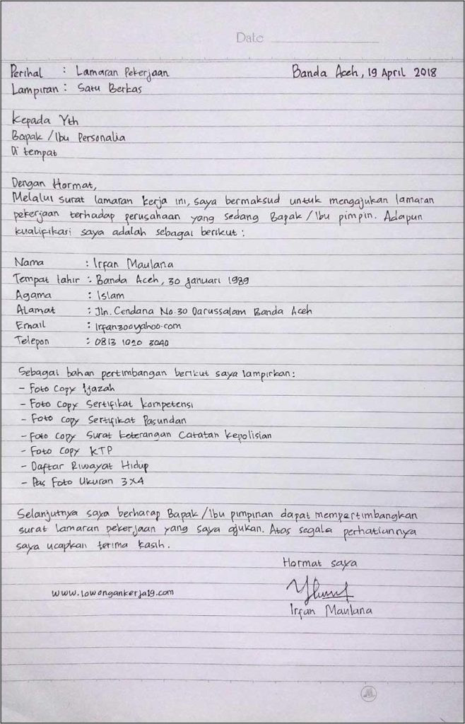 Surat lamaran kerja akuntansi