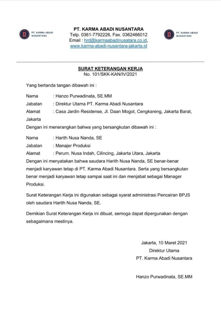 Surat keterangan kerja untuk kpr