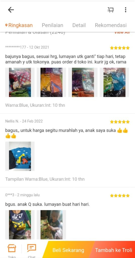 Screenshoot cara memberi ulasan di lazada