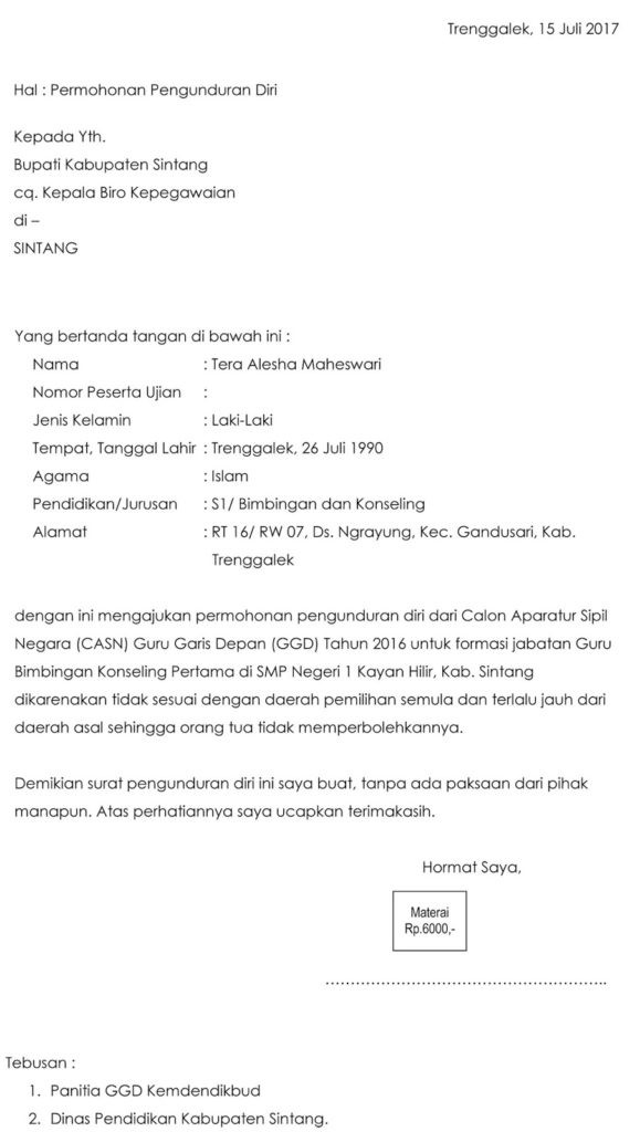 Surat pengunduran diri agen asuransi