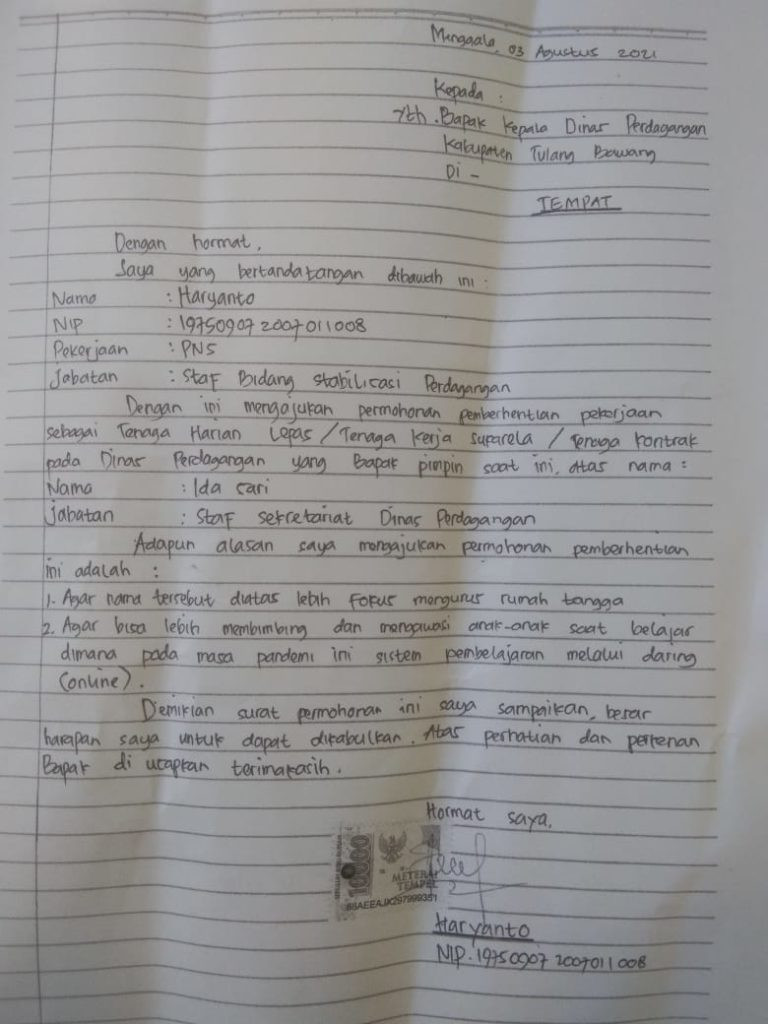 Surat pengunduran diri bpd