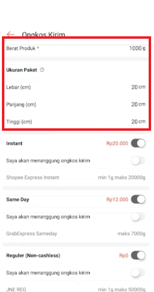 Ongkir shopee express 2022