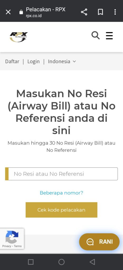 Cara cek resi rpx di web wesmi