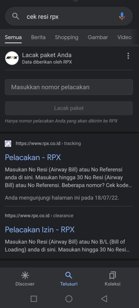 Cara cek resi rpx lewat browser