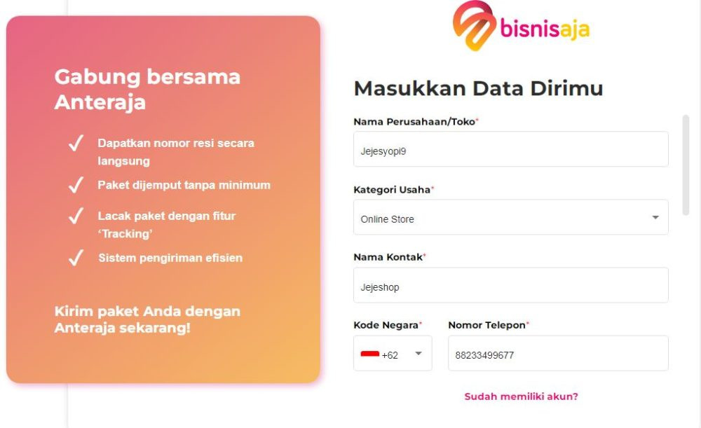 Masukkan data diri partner