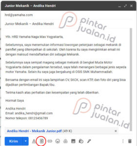 Contoh lamaran kerja via email