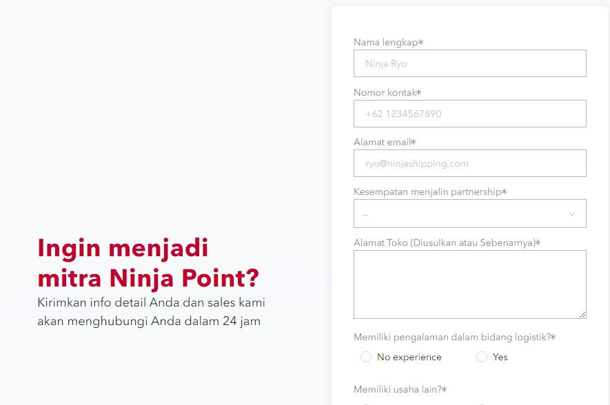 Formulir pendaftaran mitra ninja express