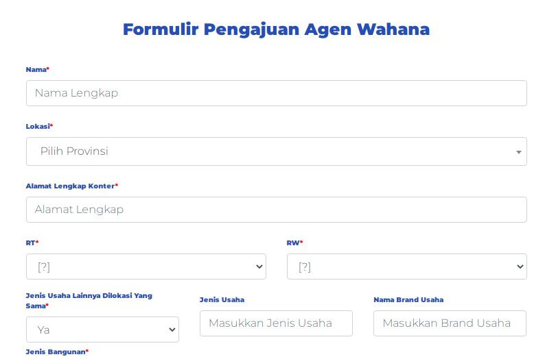 Isi form agen wahana