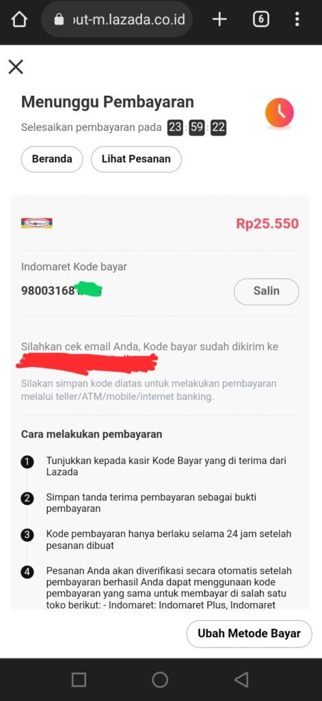 Contoh kode bayar lazada