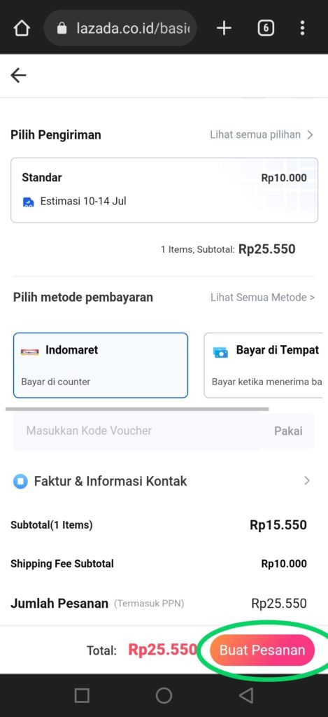 Buat pesanan di lazada